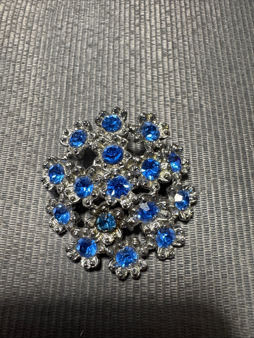 Vintage Source Unknown Silver-Tone Blue Flower Cluster Brooch